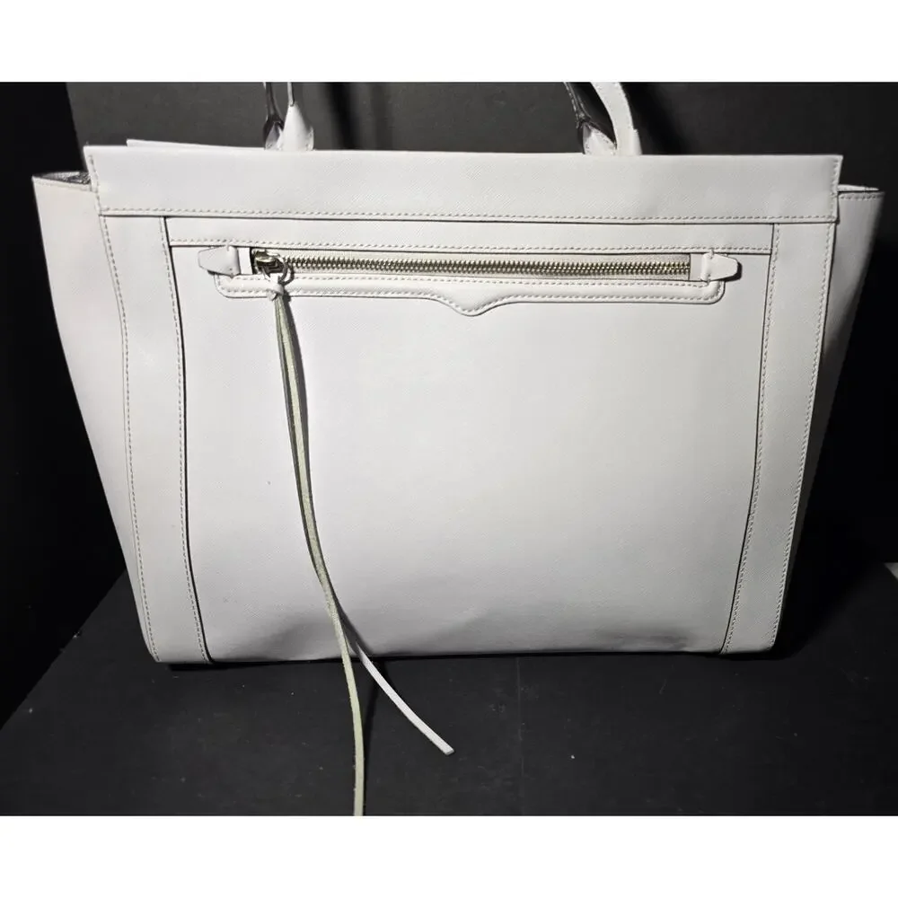 Rebecca Minkoff Monroe Laptop Bag Saffiano Leather Tote Shoulder Purse White NEW